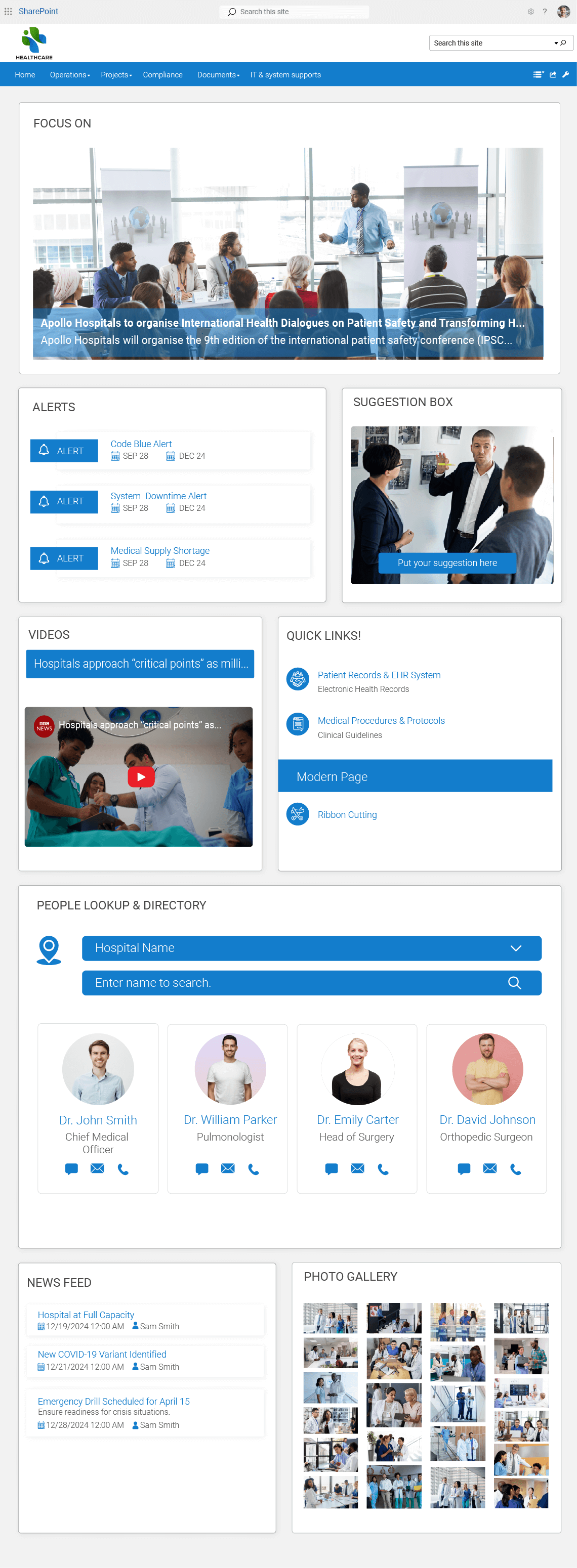 Intranet example for healthcare