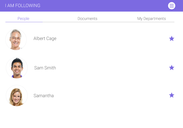 Allow employees to follow people, documents, and departments for faster access