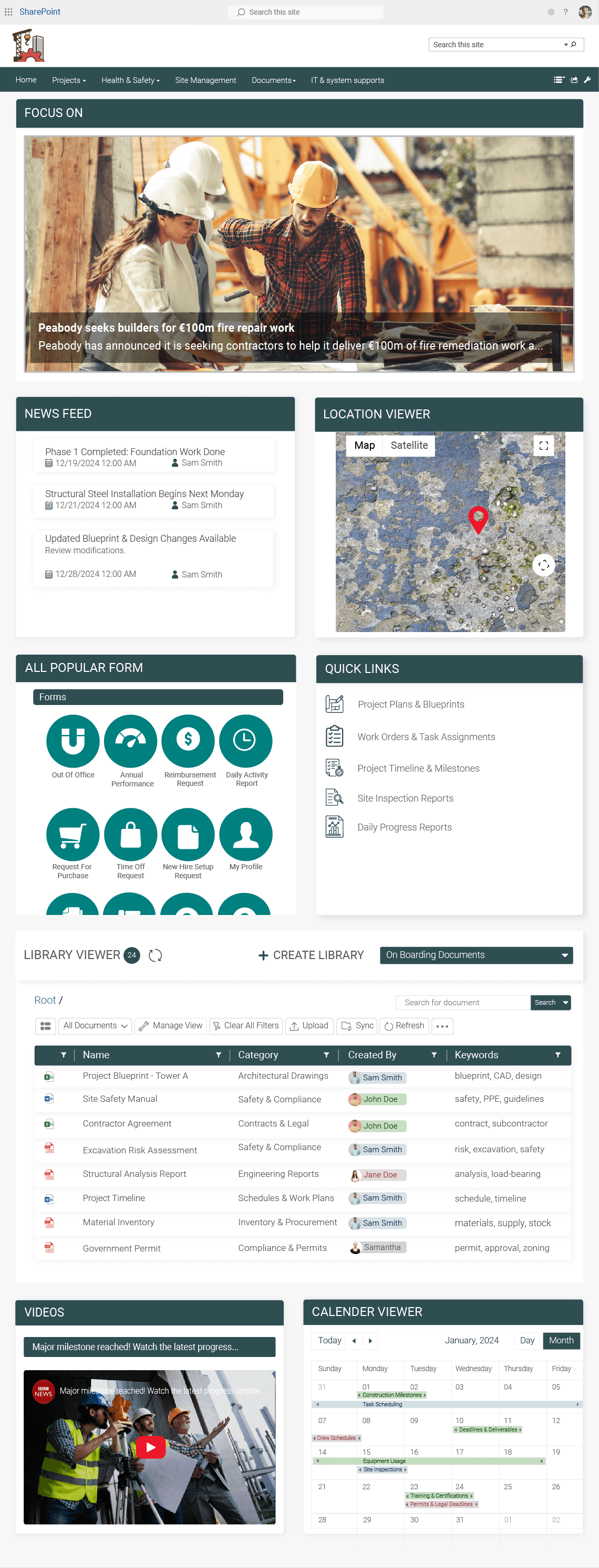 Intranet example for construction industry